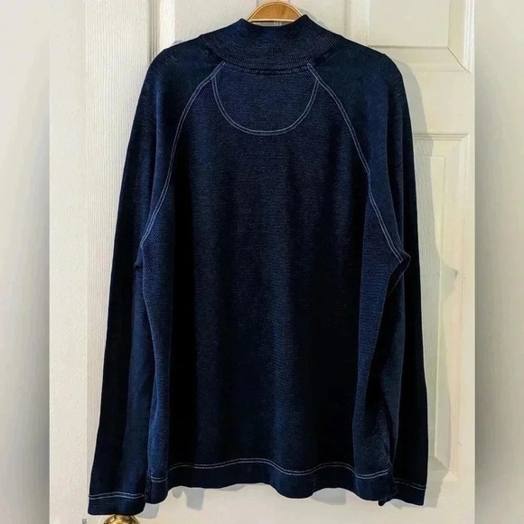 Tommy Bahama Sweater Mens Waffle Knit‎ Blue 1/4 Zip Pullover Cotton Large Beachy - Picture 2 of 6